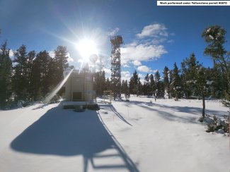 Tower and instrument hut in the snow at Yellowstone