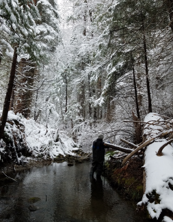 A field tech helps monitor BIGC stream discharge.