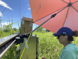 Maria Beltrocco troubleshoots comms at Lajas Experimental Station (LAJA) in Puerto Rico. 