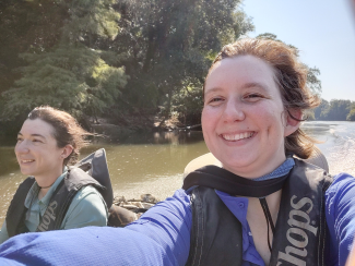 Victoria Frazier and Breeann Ortega-Roberts boating down the Flint River (FLNT) in Georgia