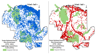 Maps depicting fire locations in Tonto